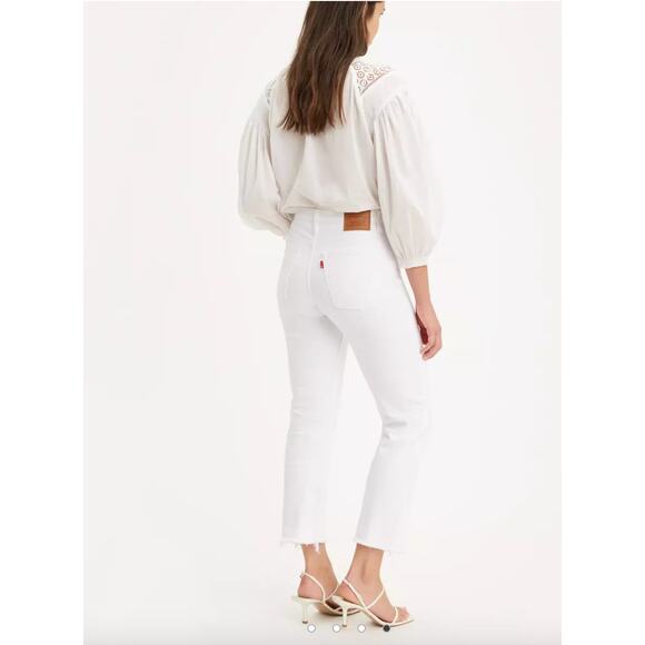 Levi’s Wedgie Straight Jeans 27 White | Y2K High Rise Raw Hem Ankle Denim Pants - Picture 5 of 15
